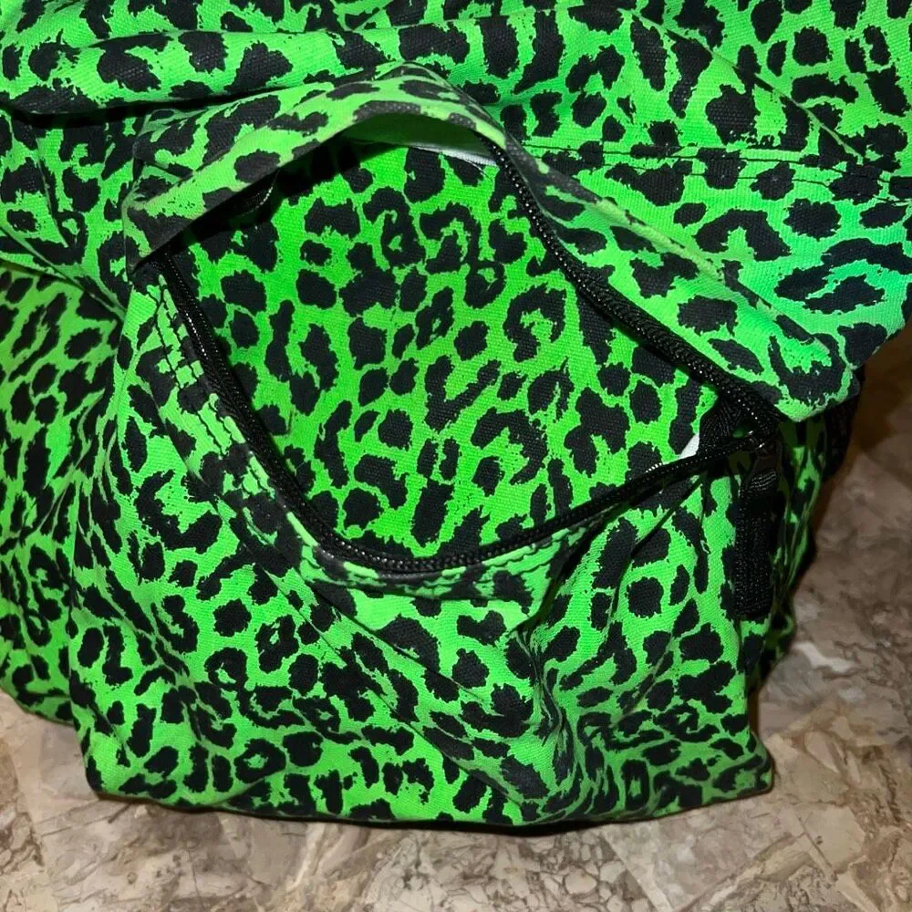 Green leopard backpack small book bag canvas
